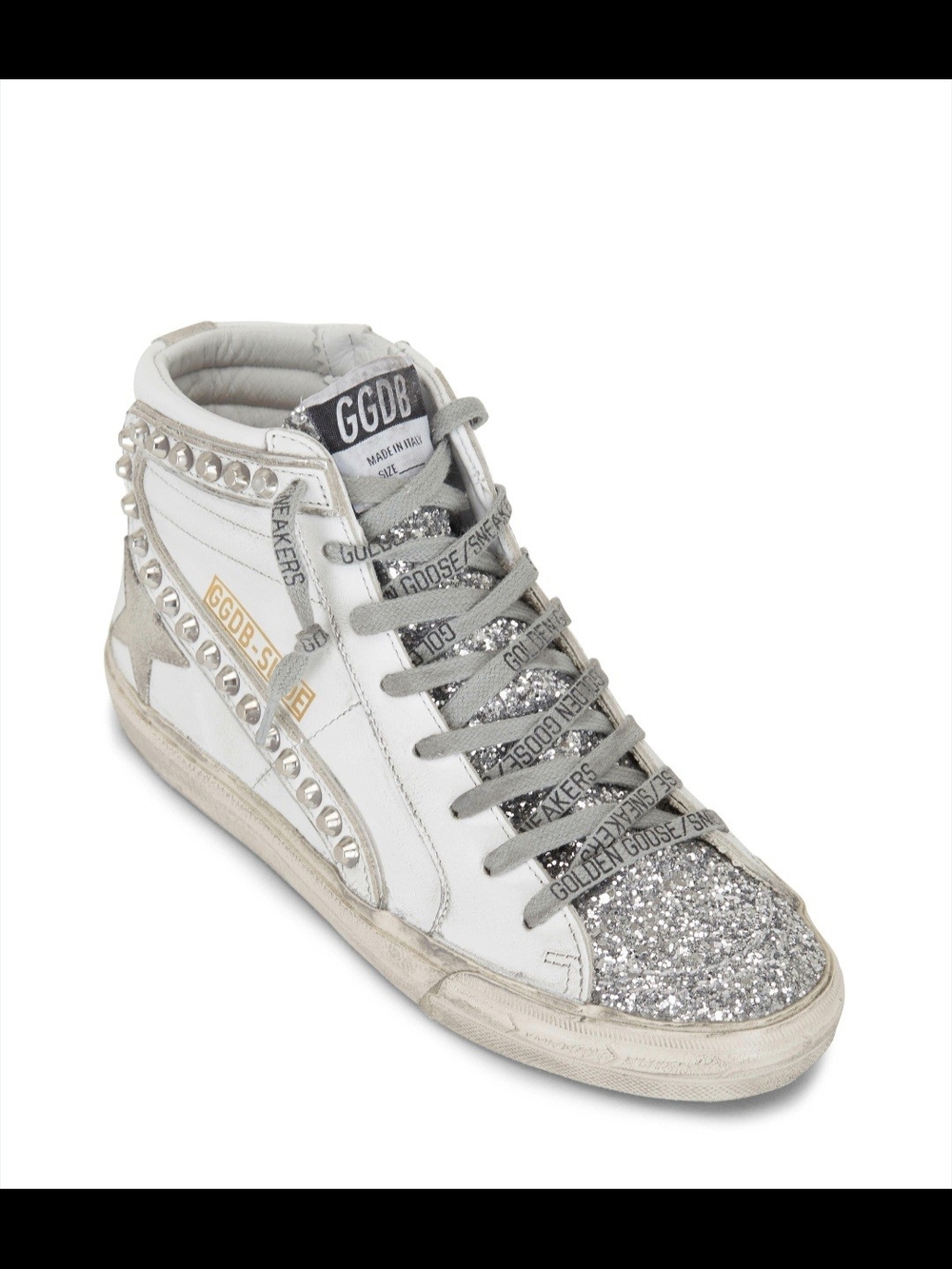 Golden Goose Hi Star Slide White Leather & Silver Studs - Size 7.5